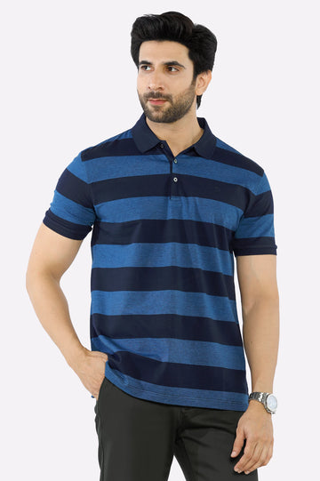 Navy Blue Yarn Dyed Polo