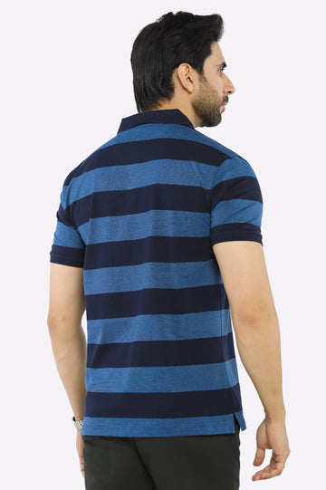 Navy Blue Yarn Dyed Polo