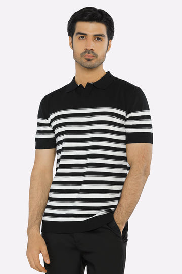 Black Flat Knit Polo
