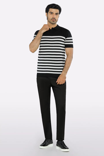 Black Flat Knit Polo