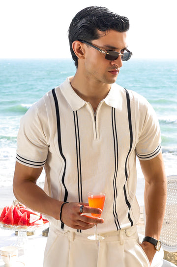 White Flat Knit Polo