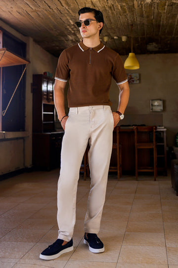 Coffee Flat Knit Polo