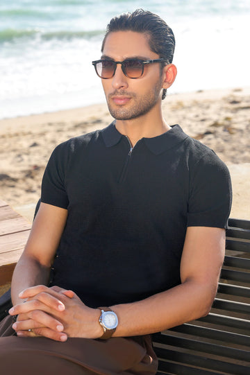 Black Flat Knit Polo