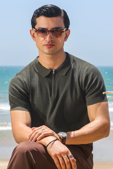 Green Flat Knit Polo