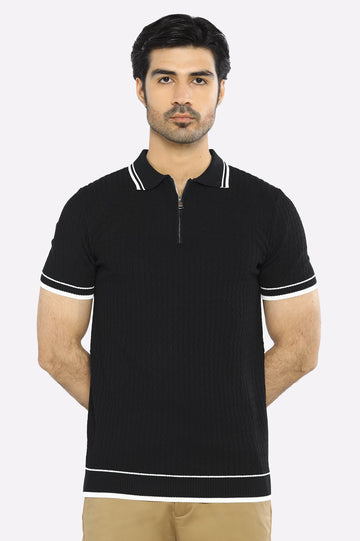 Black Flat Knit Polo