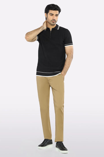 Black Flat Knit Polo