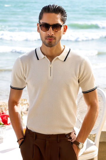 White Flat Knit Polo