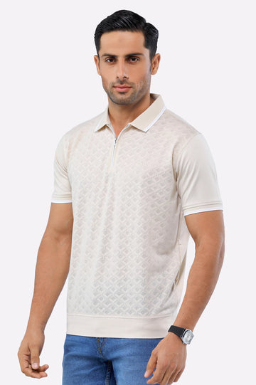 Beige Jacquard Fashion Polo