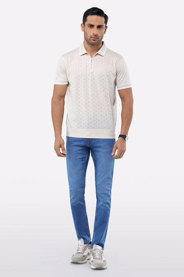 Beige Jacquard Fashion Polo