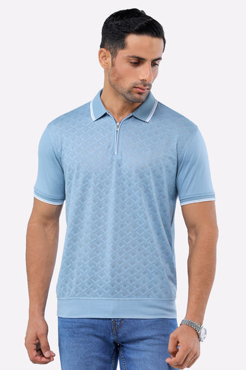 Blue Jacquard Fashion Polo
