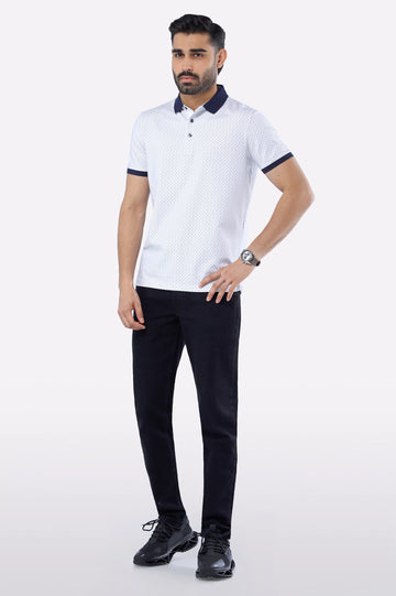 White Printed Polo