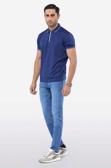 Blue Jacquard Fashion Polo