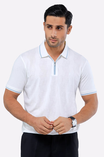 White Jacquard Fashion Polo
