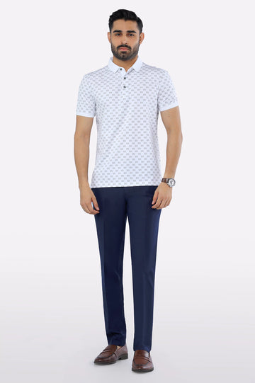 White Printed Polo