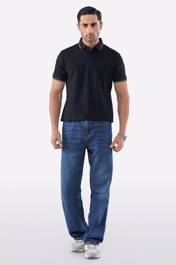Black Basic Mercerized Polo