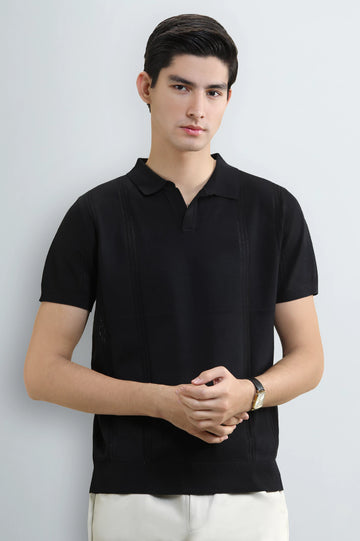 Men's Black Flat Knit Polo