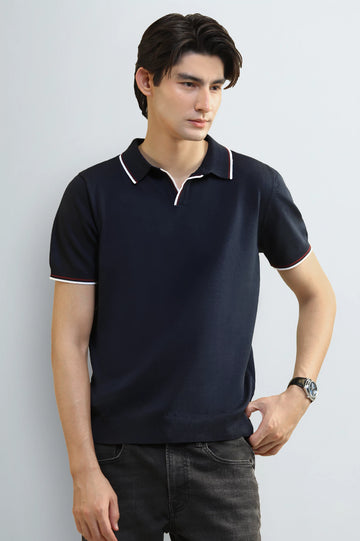 Navy Blue Tipping Collar Polo