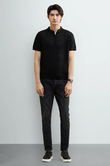 Black Knitted Polo Shirt
