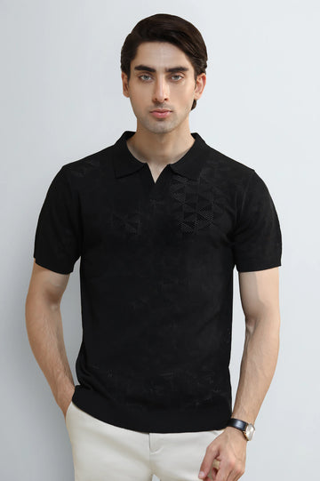 Black Jacquard Collar Polo