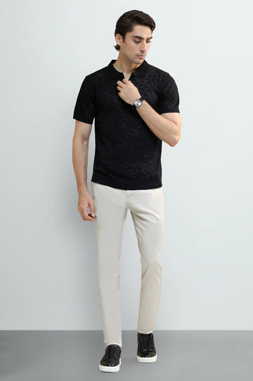 Black Jacquard Collar Polo