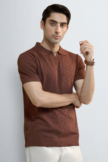Brown Jacquard Collar Polo