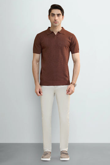 Brown Jacquard Collar Polo