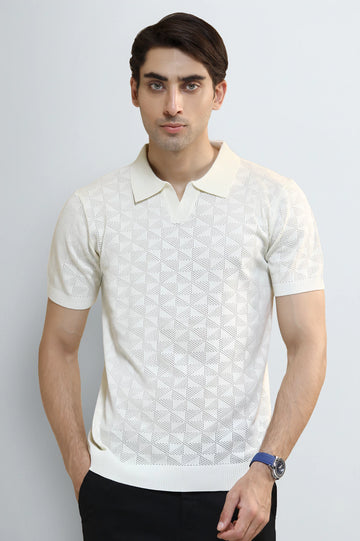 Cream Jacquard Collar Polo