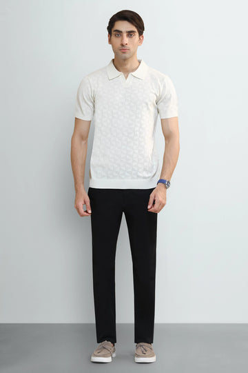 Cream Jacquard Collar Polo