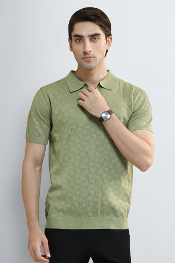 L-Green Jacquard Collar Polo