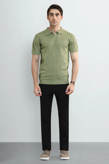 L-Green Jacquard Collar Polo