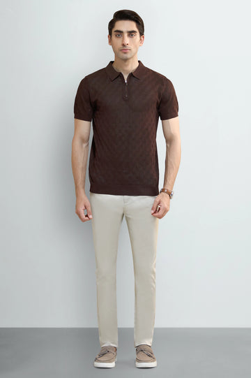 Brown Jacquard Collar Polo