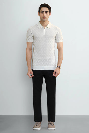 Cream Jacquard Collar Polo