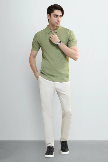 L-Green Jacquard Collar Polo