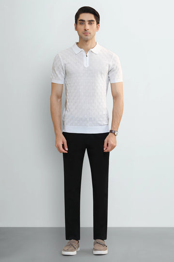 White Jacquard Collar Polo