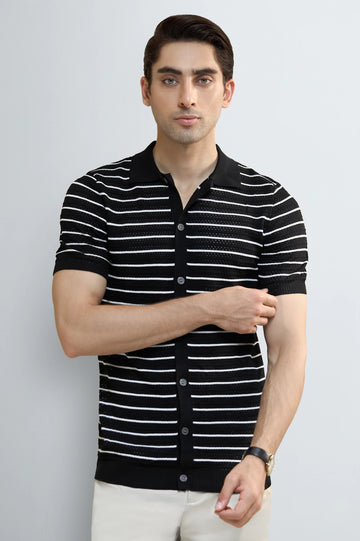 Black Jacquard Collar Polo