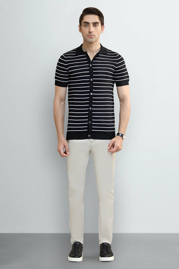 Black Jacquard Collar Polo