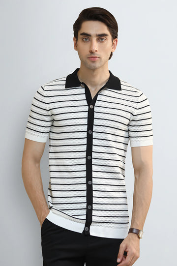 White Jacquard Collar Polo