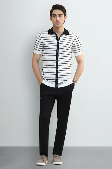 White Jacquard Collar Polo