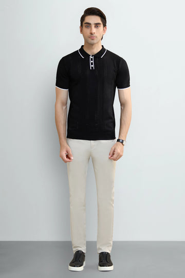Black Jacquard Collar Polo