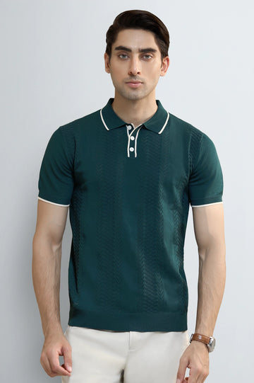 Green Jacquard Collar Polo
