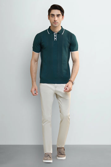 Green Jacquard Collar Polo