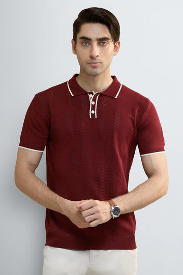 Maroon Jacquard Collar Polo