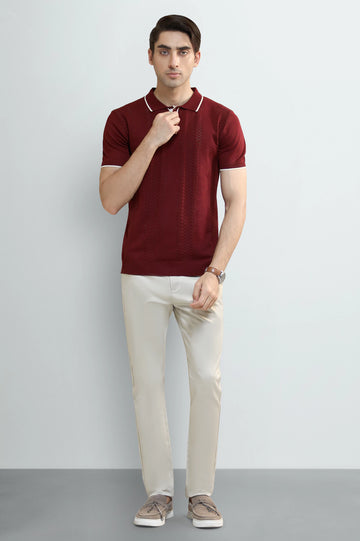 Maroon Jacquard Collar Polo