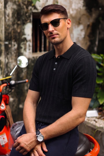 Classic Black Knitted Polo Shirt