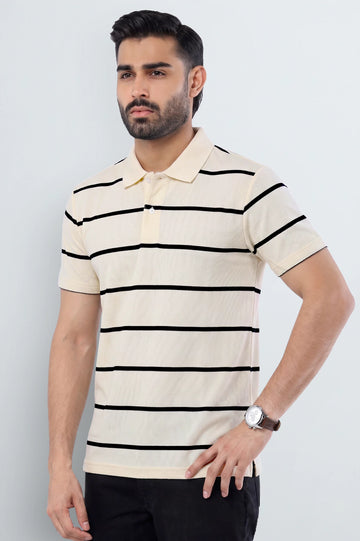 Cream Striped Polo Shirt