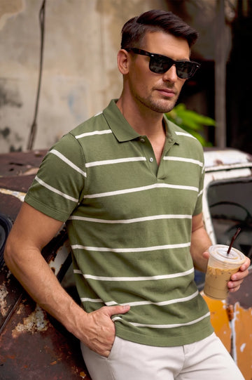 Olive Striped Polo Shirt