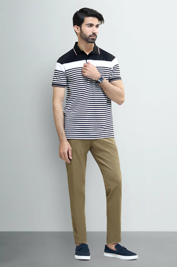 Black Jacquard Collar Polo