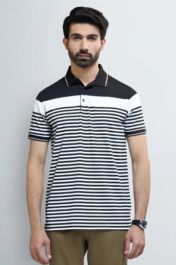 Black Jacquard Collar Polo