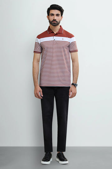 Red Jacquard Collar Polo