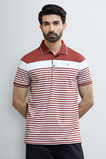 Red Jacquard Collar Polo